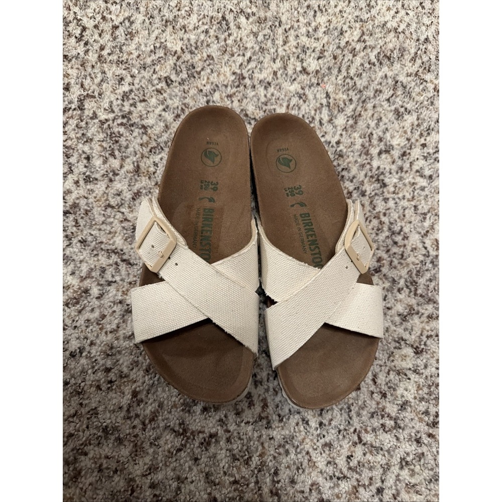 Birkenstock New Siena Sandal - Vegan Eggshell Textured Canvas Sz 39 EU W8/M7 US